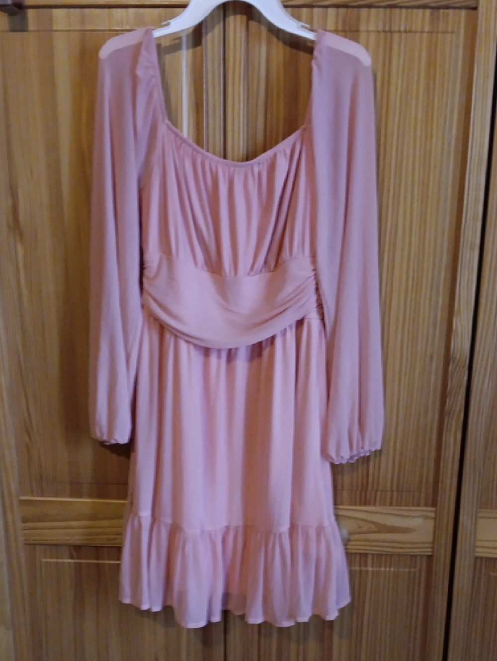 Amazon Dusty Rose Long-Sleeve Ruffle Waist Mini Dress